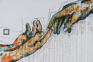 colorful drawing fingers touching